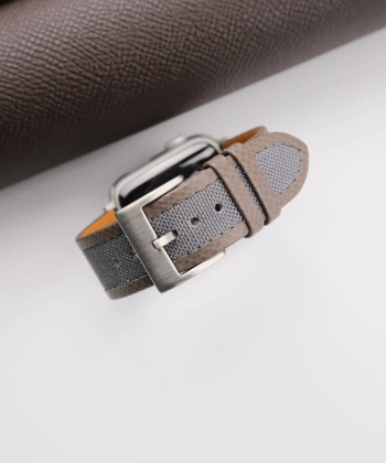 Grey Canvas Folded Edge Epsom Apple Watch Band