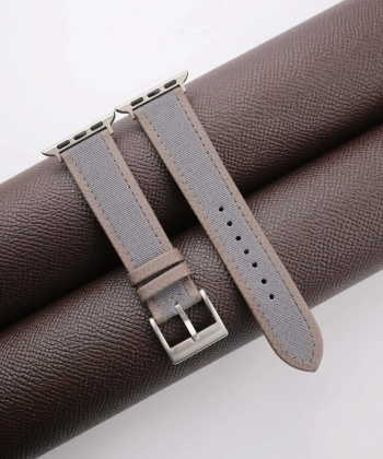 Grey Canvas Folded Edge Epsom Apple Watch Band