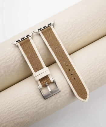 Brown Canvas Folded Edge White Epsom Apple Watch Band