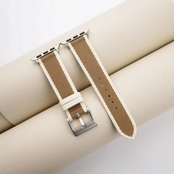 Brown Canvas Folded Edge White Epsom Apple Watch Band