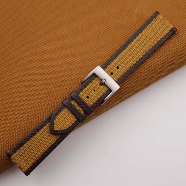 Brown Canvas Folded Edge Dark Brown Epsom Watch Strap