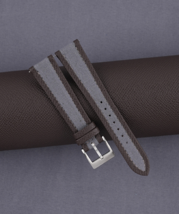 Grey Canvas Folded Edge Dark Brown Epsom Watch Strap