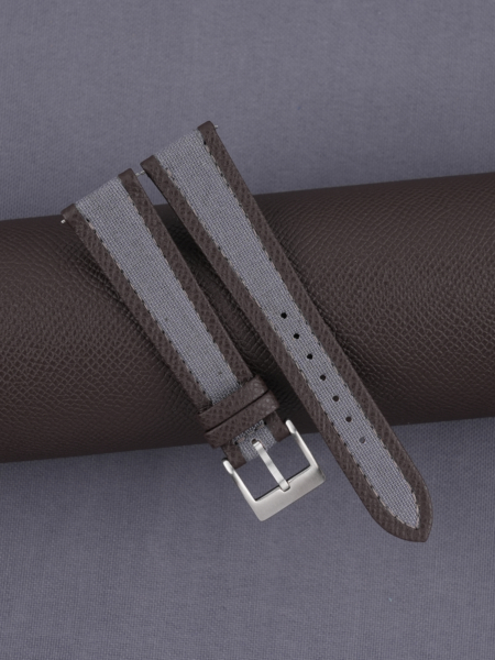 Grey Canvas Folded Edge Dark Brown Epsom Watch Strap