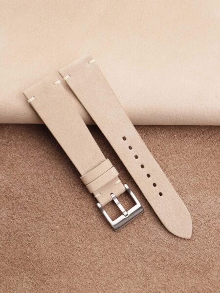 Vintage Light Cream Nubuck Leather Side-Stitch Watch Strap