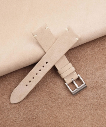 Vintage Light Cream Nubuck Leather Side-Stitch Watch Strap