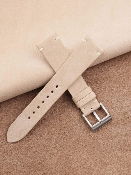 Vintage Light Cream Nubuck Leather Side-Stitch Watch Strap