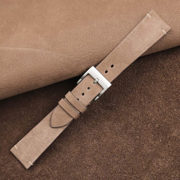 Vintage Light Taupe Nubuck Leather Side-Stitch Watch Strap