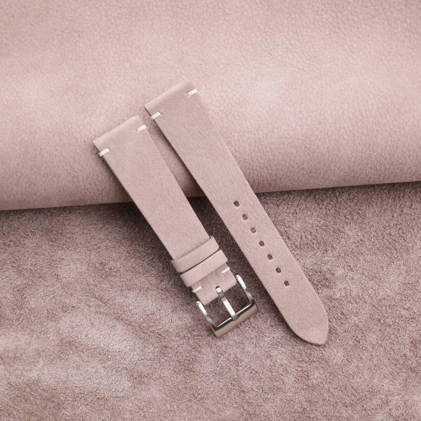 Vintage Pinkish Grey Nubuck Leather Side-Stitch Watch Strap | Handdn ...