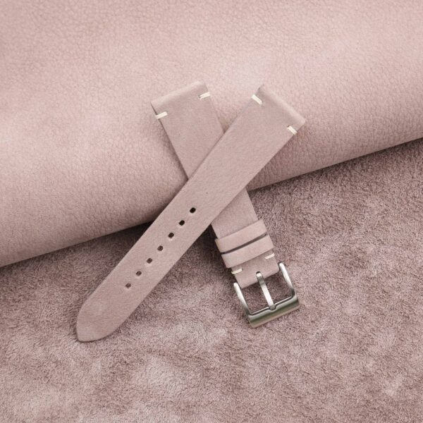Vintage Pinkish Grey Nubuck Leather Side-Stitch Watch Strap
