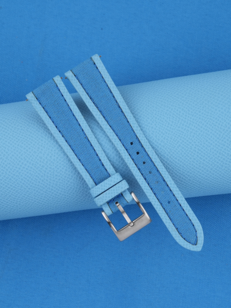 Baby Blue Canvas Folded Edge Turquoise Epsom Watch Strap