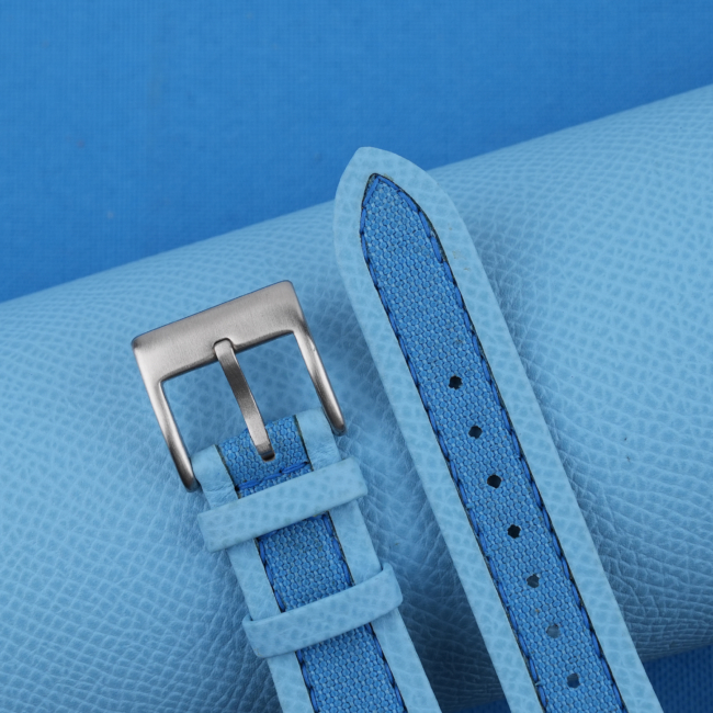 Baby Blue Canvas Folded Edge Turquoise Epsom Watch Strap