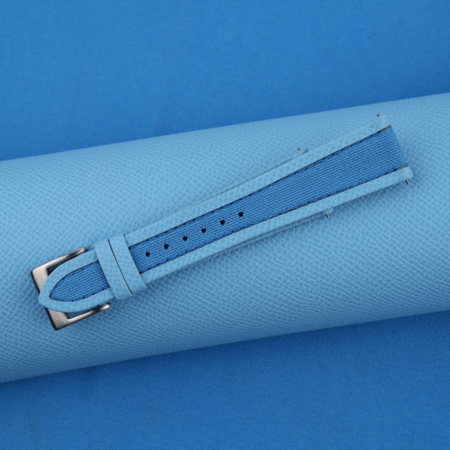 Baby Blue Canvas Folded Edge Turquoise Epsom Watch Strap