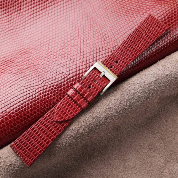 Vintage Red Lizard Leather Side-Stitch Watch Strap