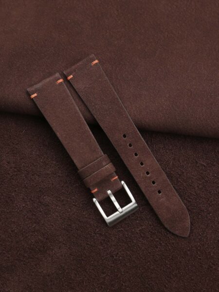 Vintage Woody Brown Nubuck Leather Side-Stitch Watch Strap