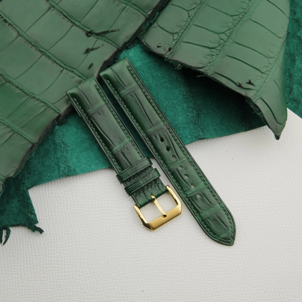 full padded green alligator white lining epsom fixed bars watch strap