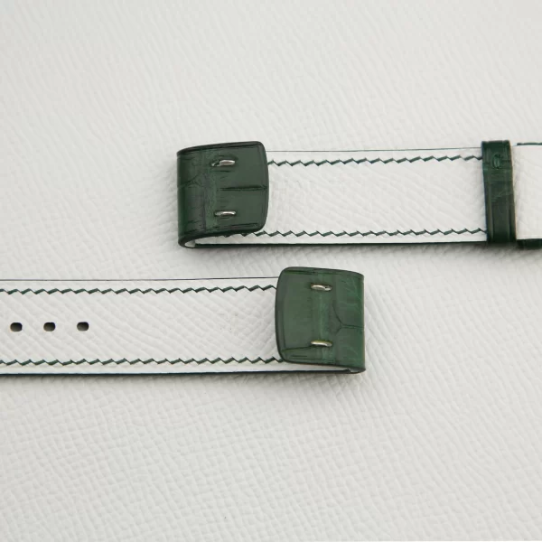 Green Alligator White Lining Epsom Fixed Bars Watch Strap 3 | Handdn - Bespoke Watchstraps