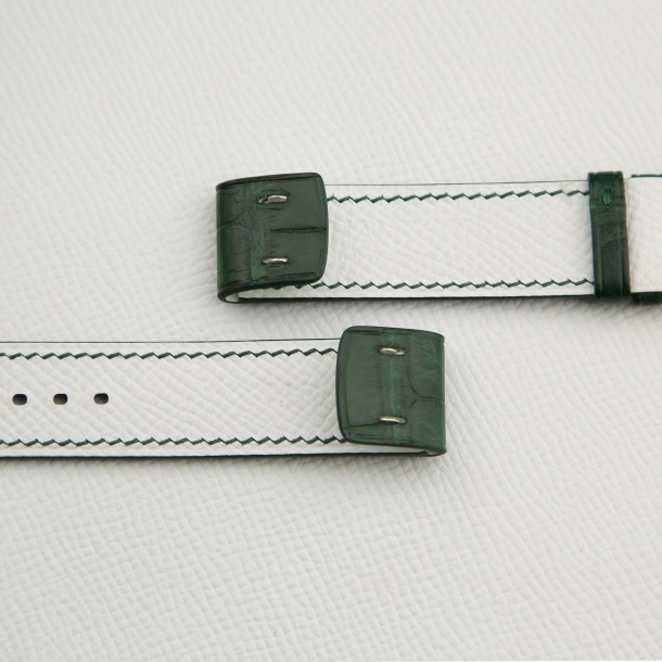 full padded green alligator white lining epsom fixed bars watch strap