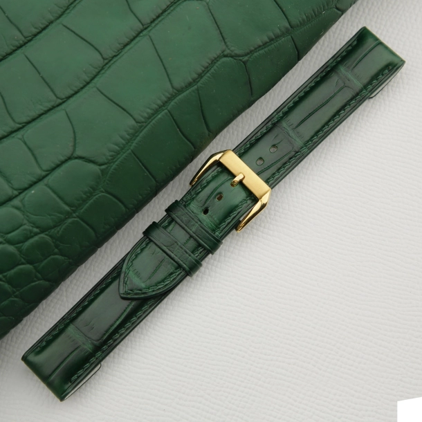 full padded green alligator white lining epsom fixed bars watch strap