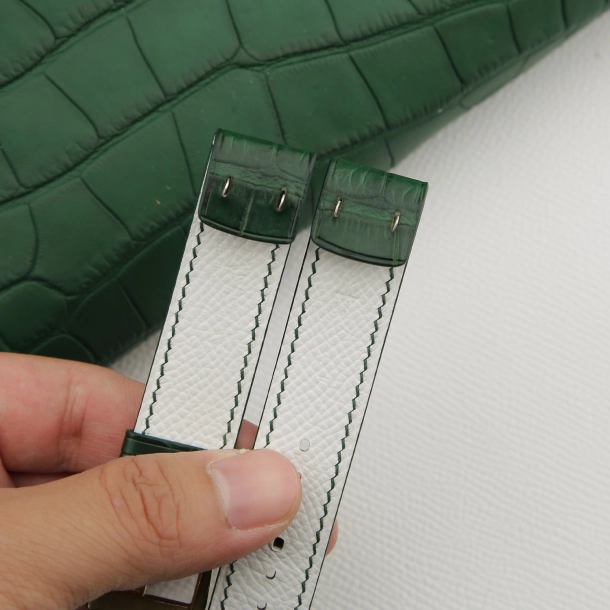 full padded green alligator white lining epsom fixed bars watch strap