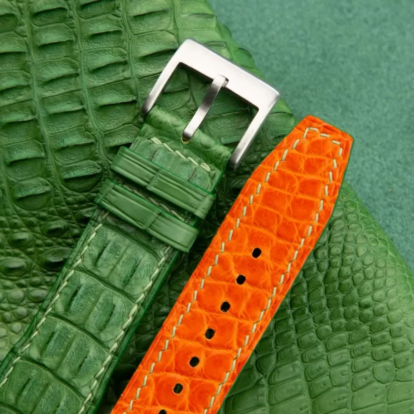 pilot green alligator orange lining watch strap