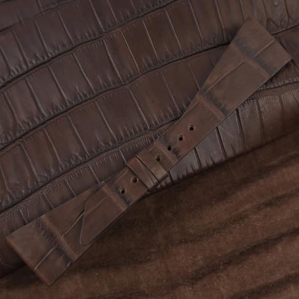 asymmetric chocolate alligator leather watch strap