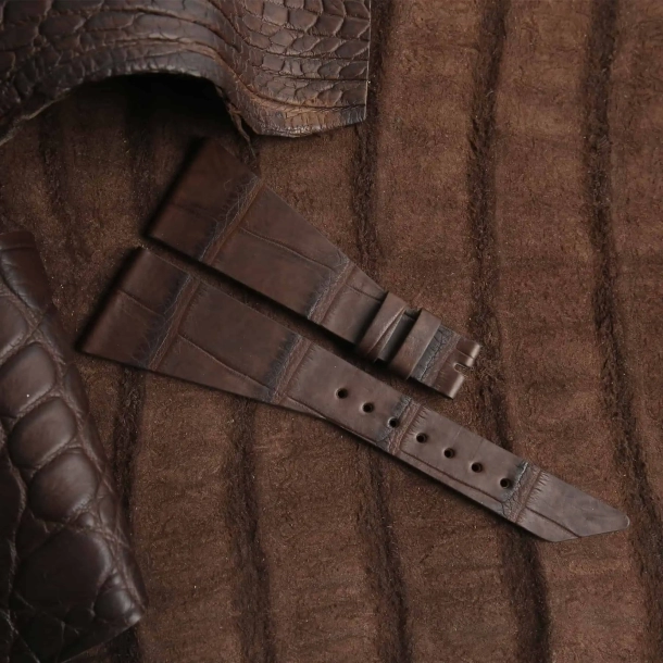 asymmetric chocolate alligator leather watch strap