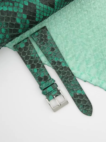 Green python leather watch strap 2