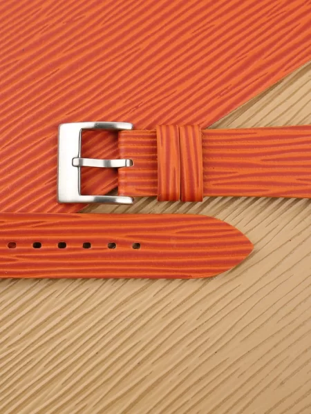 Orange Calfskin Watch Strap - Waves Texture