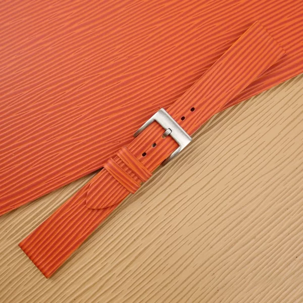 Orange Calfskin Watch Strap - Waves Texture