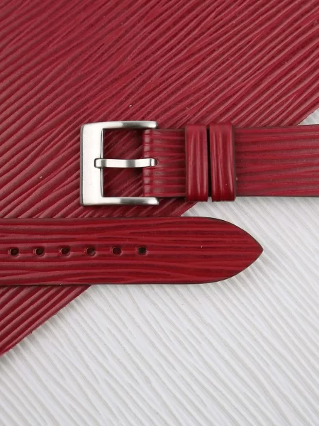 Red Calfskin Watch Strap - Waves Texture