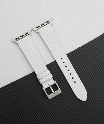 White Calfskin Apple watch band – Waves Texture