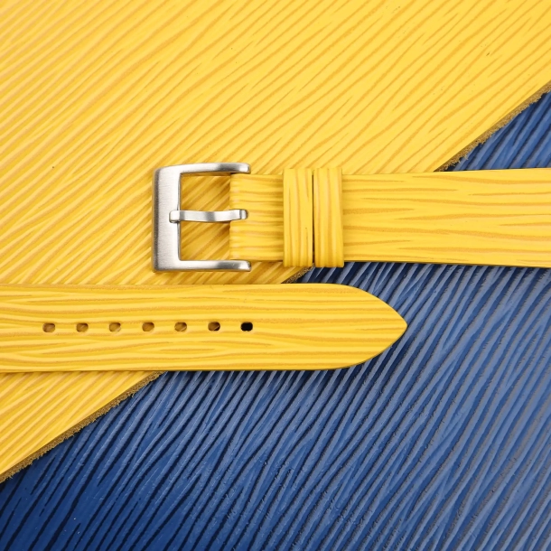 yellow calfskin watch strap - waves texture