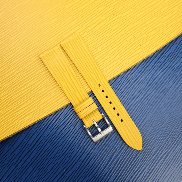 yellow calfskin watch strap - waves texture