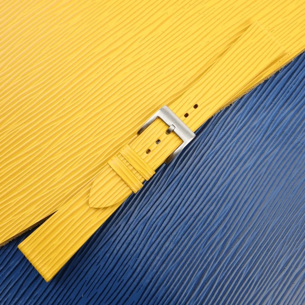 yellow calfskin watch strap - waves texture