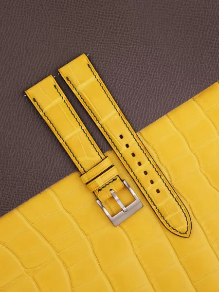 Full Padded Yellow Alligator Leather Lining Brown Epsom Watch Strap