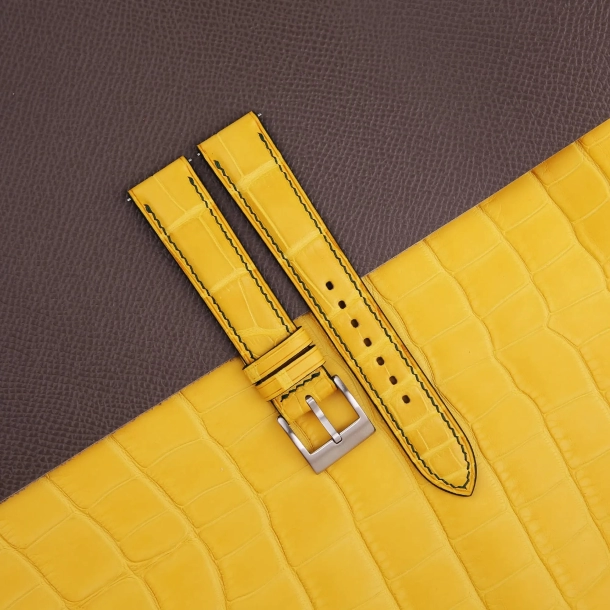 full padded yellow alligator leather lining brown epsom watch strap