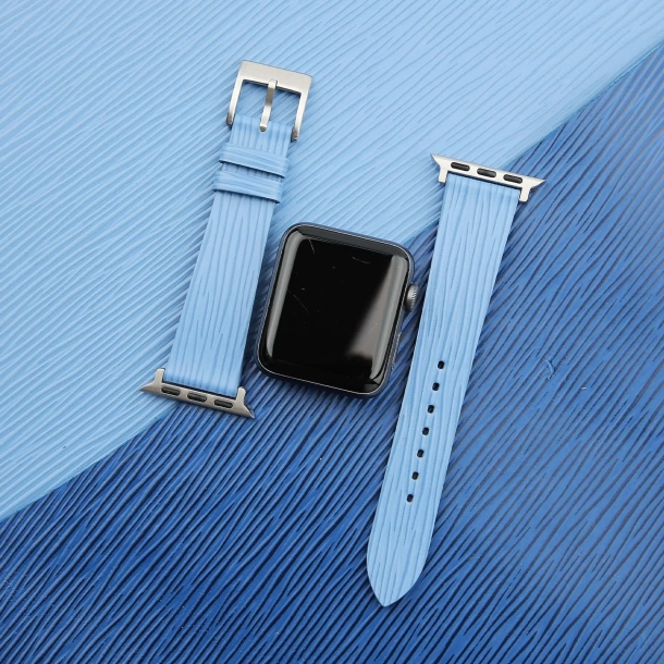 light blue calfskin apple watch band – waves texture