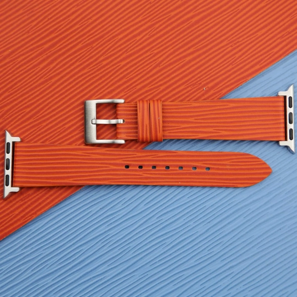 orange calfskin apple watch band – waves texture