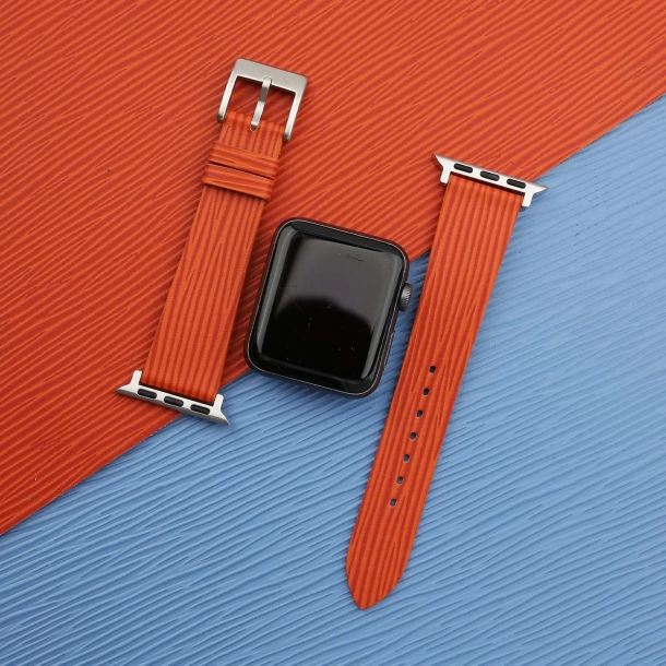 orange calfskin apple watch band – waves texture