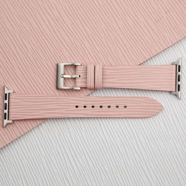 light pink calfskin apple watch band – waves texture