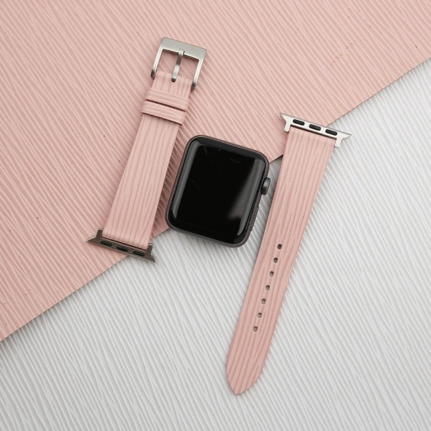 light pink calfskin apple watch band – waves texture