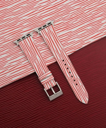 Red White Calfskin Apple watch band – Waves Texture