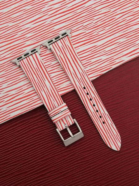 Red White Calfskin Apple watch band – Waves Texture