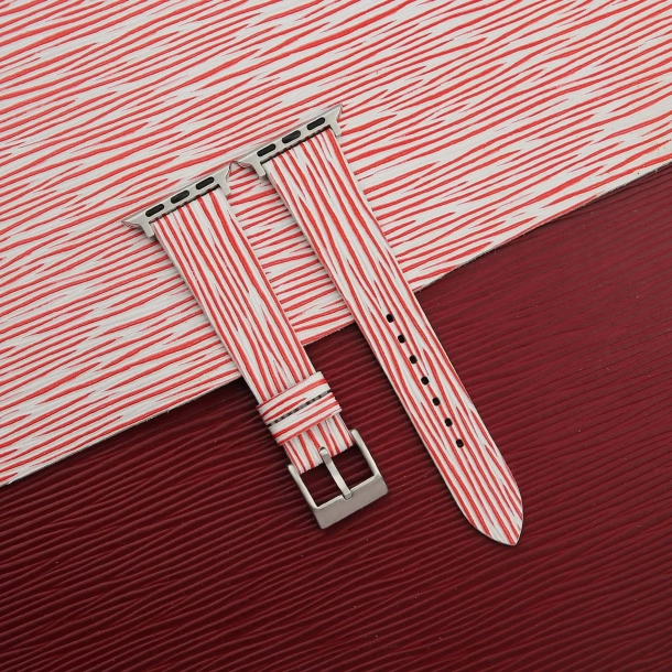 red white calfskin apple watch band – waves texture