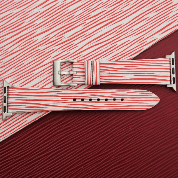 red white calfskin apple watch band – waves texture