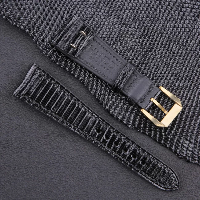 Black Lizard leather Fixed Bars watch strap