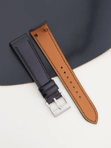 Black Shell Cordovan Leather Fixed Bars Watch Strap