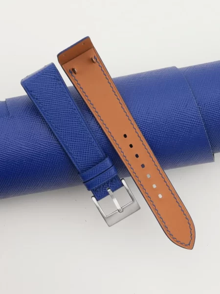 Blue Saffiano Leather Fixed Bars Watch Strap