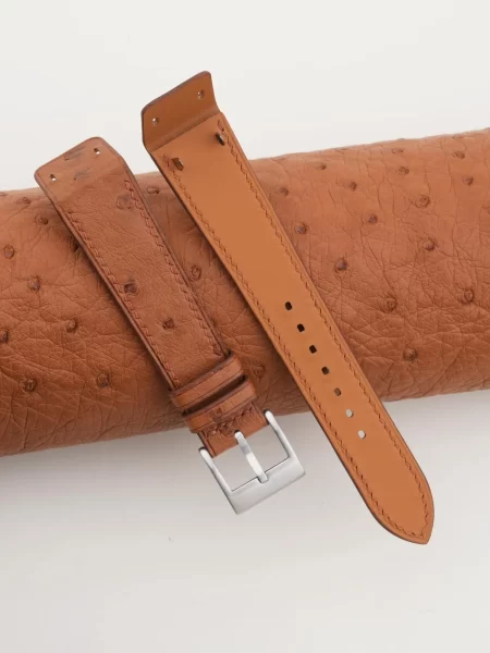 Brown Ostrich Leather Fixed Bars Watch Strap