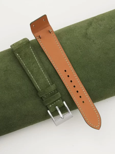 Green Suede Leather Fixed Bars Watch Strap